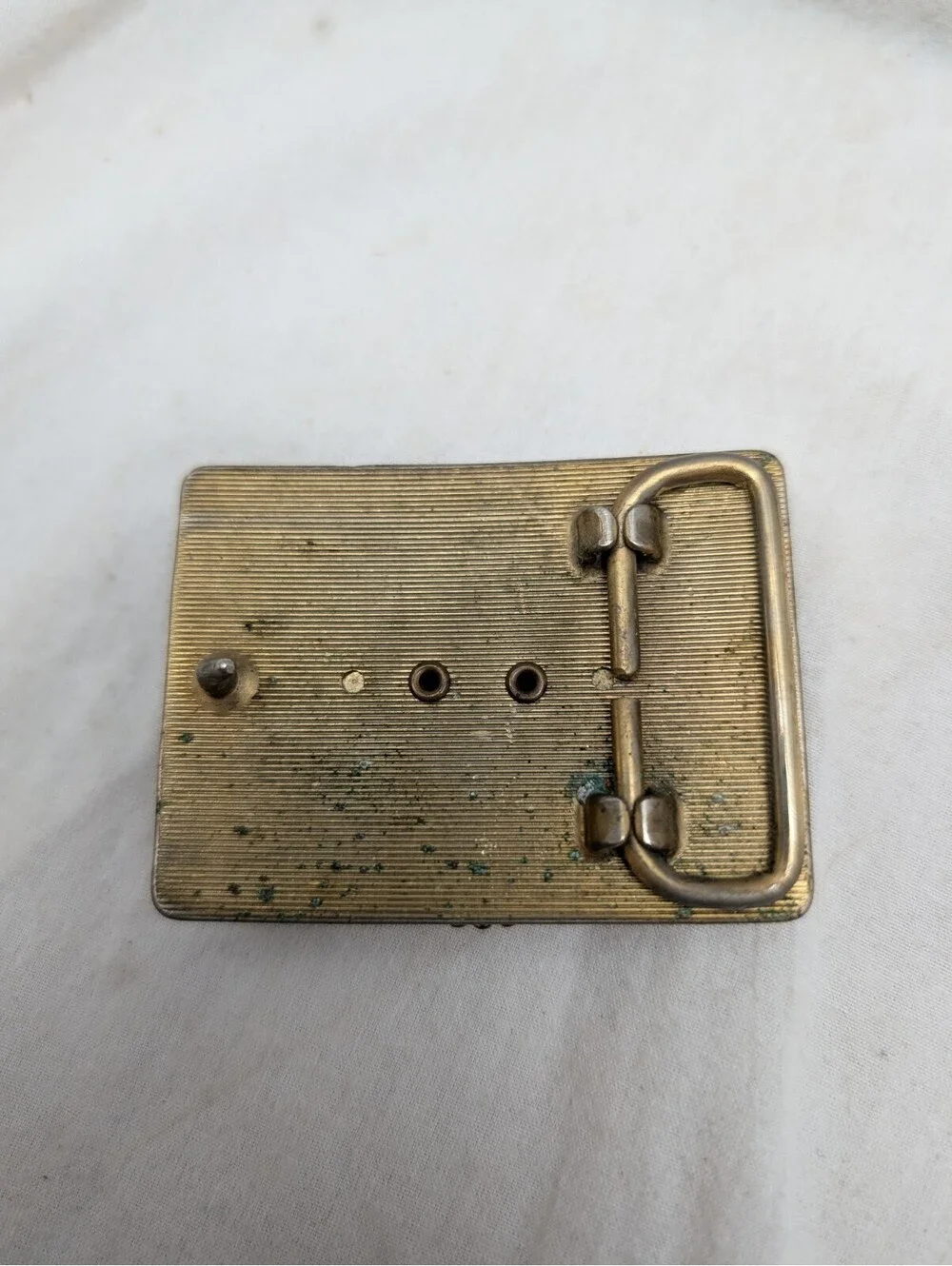 Unisex Belt Buckle, metal with a Brown & Cream-Colored Stone, 2 1/2